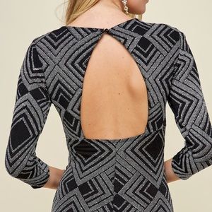Charlotte Russe black silver glitter dress open back short homecoming small